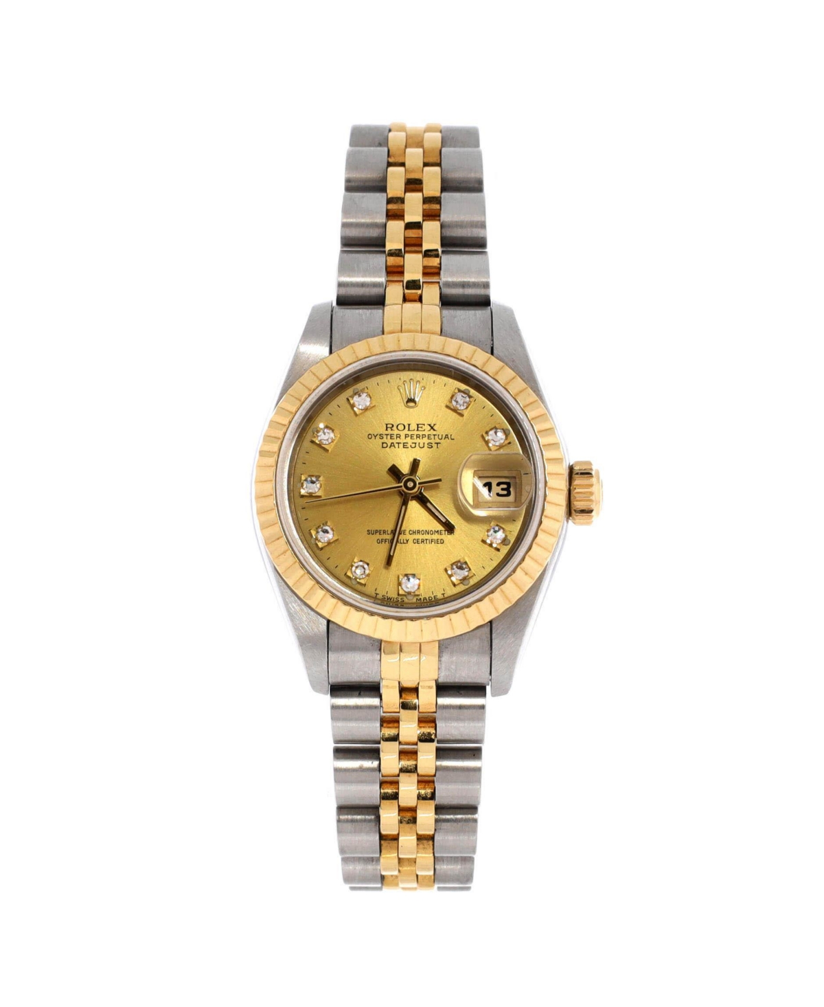 PreOwned Rolex Oyster Perpetual Datejust Automatic Watch in Stainless Steel and Gold with Diamond Markers 26mm  Dial color gold