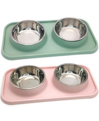 Stainless Steel Pet Feeder Set Non-Slip Spill Proof Removable Bowls for Small Pets
