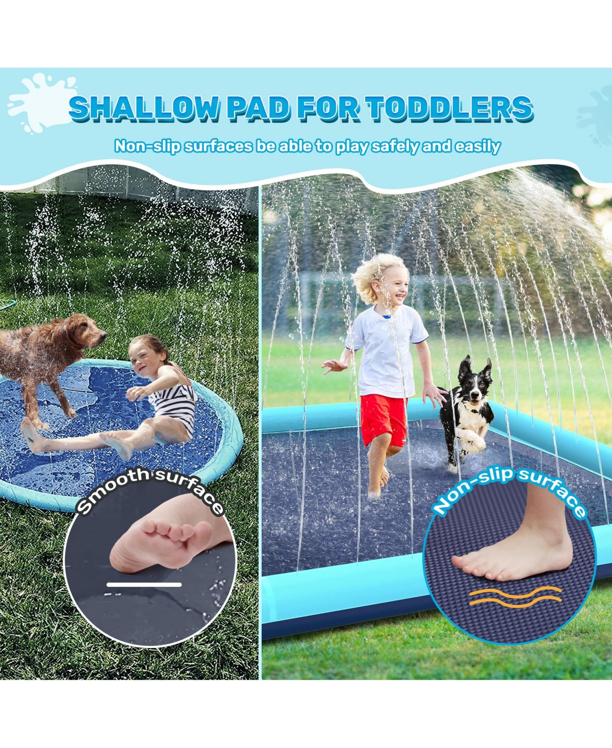 Aofar 107'' Dog Splash Pad Sprinkler Pool Non-slip Outdoor