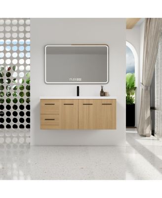 48 Inch Wall Mounted Bathroom Vanity with Resin Sink, 3 Doors 2 Drawers, Modular Storage for Modern Bathrooms