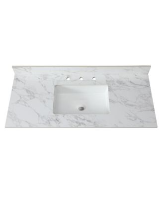 31/37/43/49 Inch Sintered Stone Bathroom Vanity Top with Ceramic Sink, 4 Inch Backsplash, 3 Faucet Holes, Fits Standard Cabinets