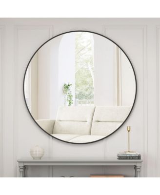 48" Oversized Round Wall Mirror, Large Modern Metal Circle Statement Mirror for Living Room