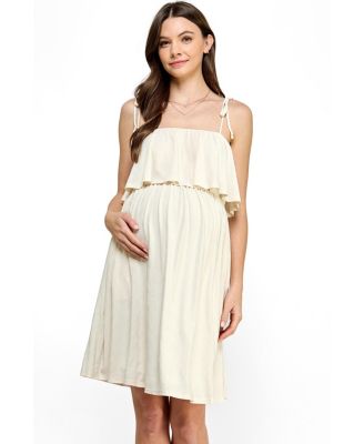 Women's Maternity Sleeveless Tie Shoulder Overlay Dress with Pockets