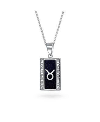 Taurus Zodiac Dog Tag Style Pendant Necklace Goldstone .925 Sterling Silver