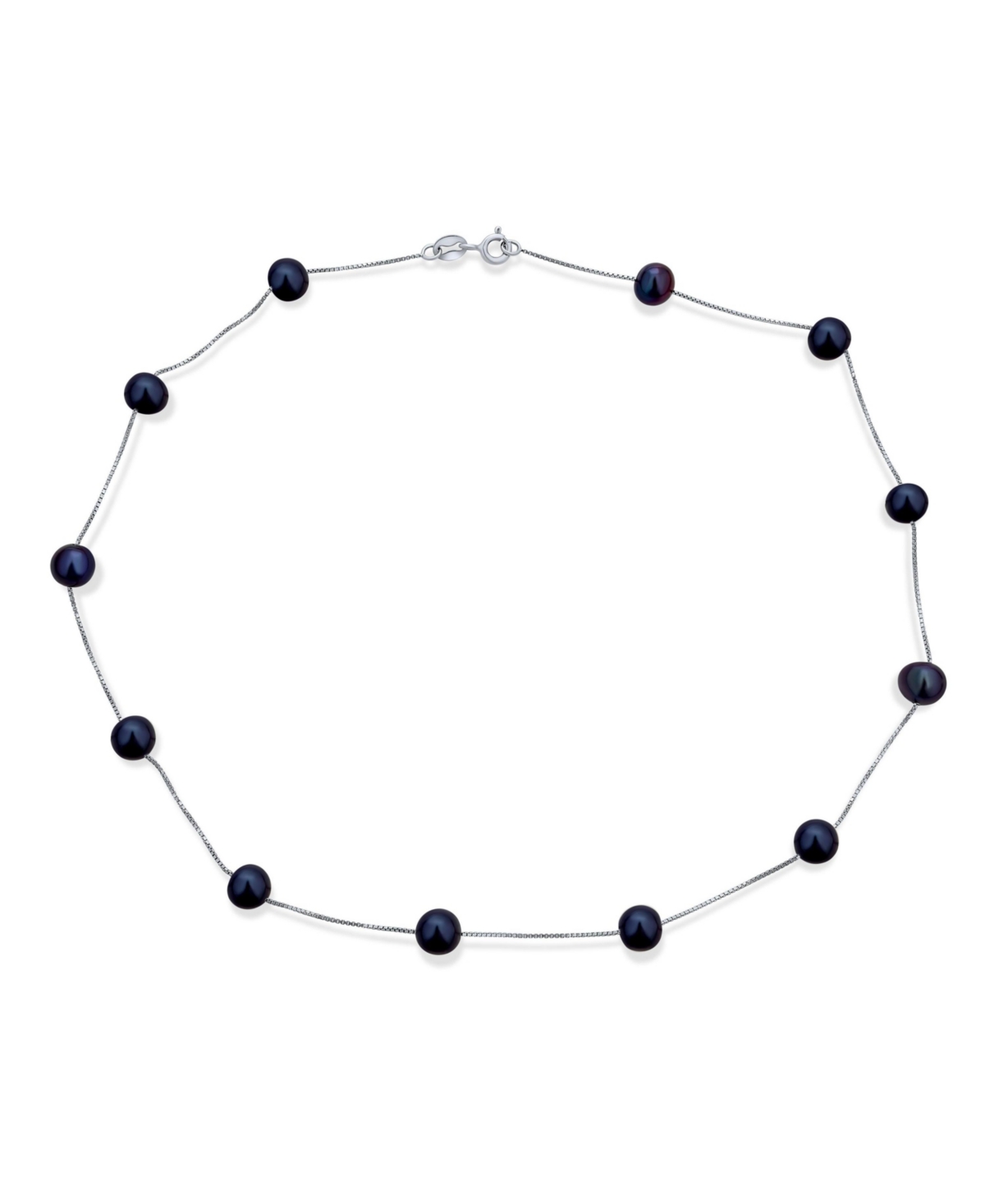 Bling Jewelry Tin Cup Freshwater Cultured Pearl Necklace Chain Station .925 Sterling Silver 18 Inch - Black