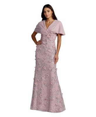 Women's Chiffon Faux Wrap Beaded Column Gown