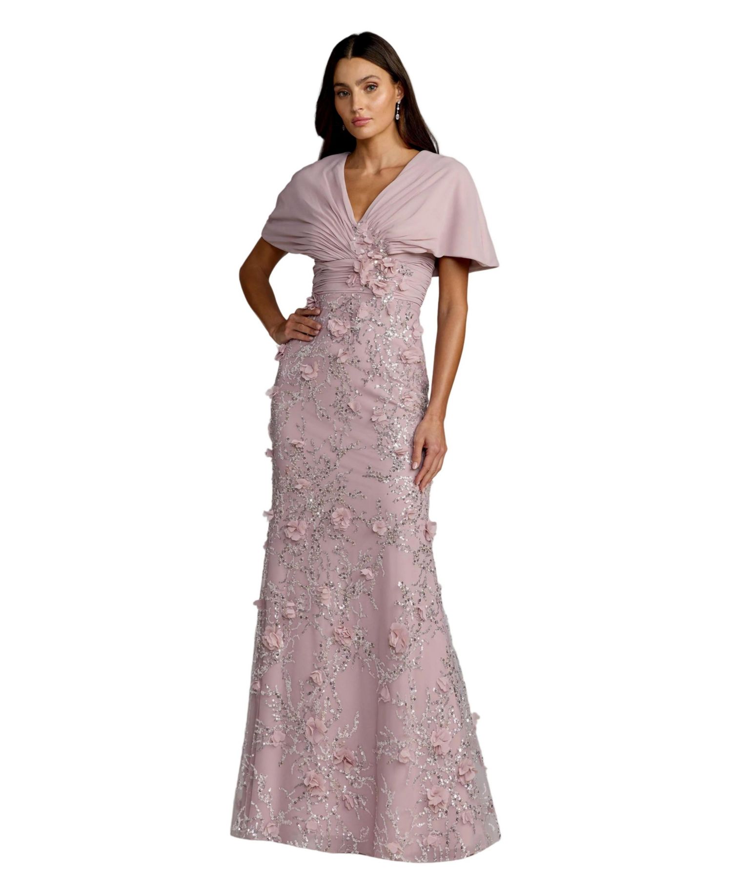 Women's Chiffon Faux Wrap Beaded Column Gown