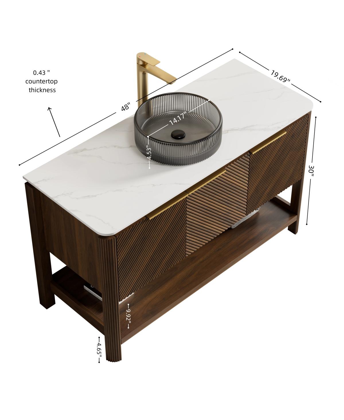 Sillysis Modern Bathroom Vanity with Vessel Sink, Sintered Stone Countertop, Soft Close Solid Wood 3D Doors