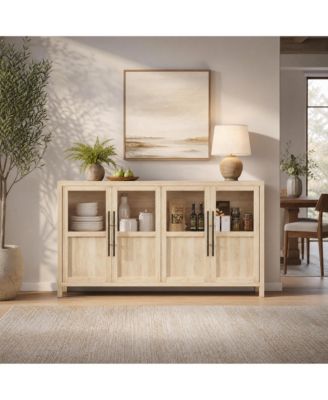 Four-Door Glass Sideboard Cabinet with Storage Shelves, Buffet Server for Dining Room Living Room Kitchen