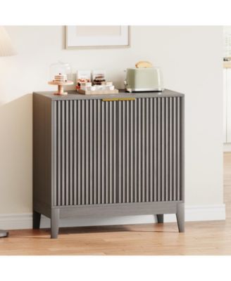 Modern Fluted Sideboard Buffet Cabinet, 31.5 Inch Wooden Storage Cabinet with Doors and Adjustable Shelf