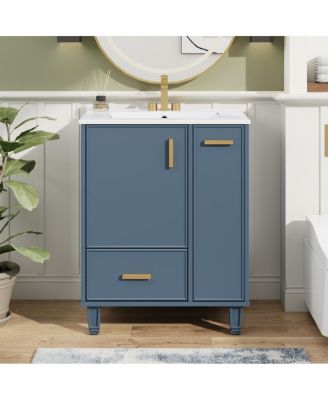 Modern Vanity With Ceramic Sink, Soft-Close Door, Deep Drawer 2-Tier Pull-Out Basket
