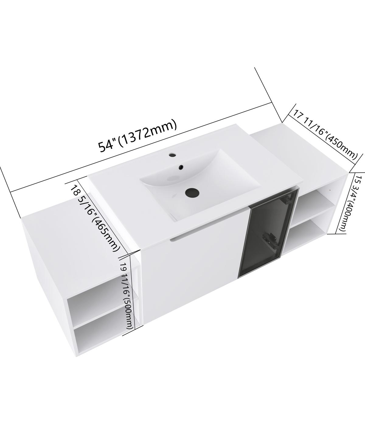 Sillysis Wall Mounted Bathroom Vanity with Ceramic Sink, Modern Floating Plywood Cabinet