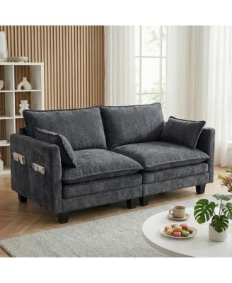 Modern Chenille 2-Seat Loveseat with USB Ports and Side Pockets