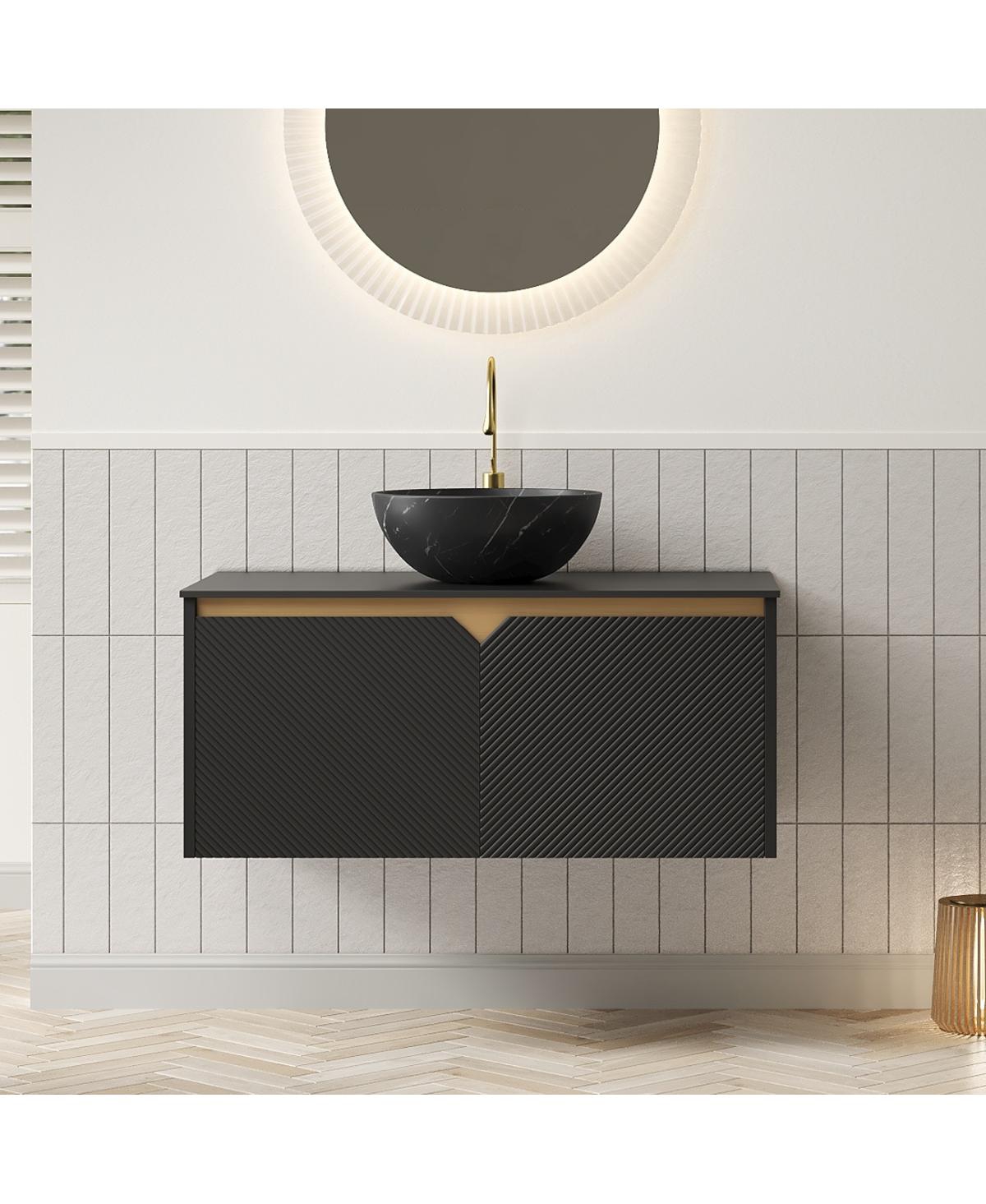 Sillysis 24" Wall Mounted Bathroom Vanity with Ceramic Vessel Sink, Sintered Stone Top, Soft Close Door