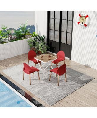 5-Piece Outdoor Dining Set – Square Folding Table with 4 Wood Legs and PP Chairs