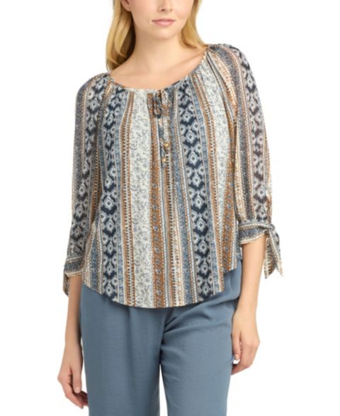 Женский топ BCX Juniors' Printed Mesh Peasant, цвет: Pat D