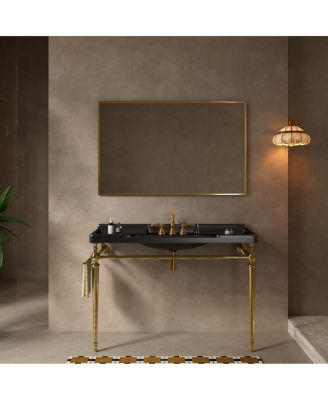48" Bathroom Console Sink with Ceramic Vanity, Wall Mounted Basin and Stainless Steel Legs, Towel Bar Included