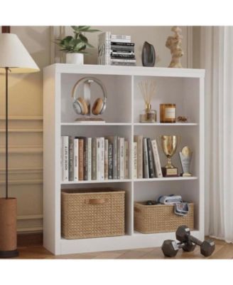 6-Cube Wooden Bookshelf for Office and Home, Modern Bookcase with Anti-Tip Design, Open Display Storage Shelves, Sturdy Organizer