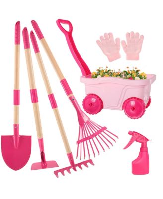 Gardening Tools Set Kids Wheelbarrow Shovel Rake Yard Outdoor Toy