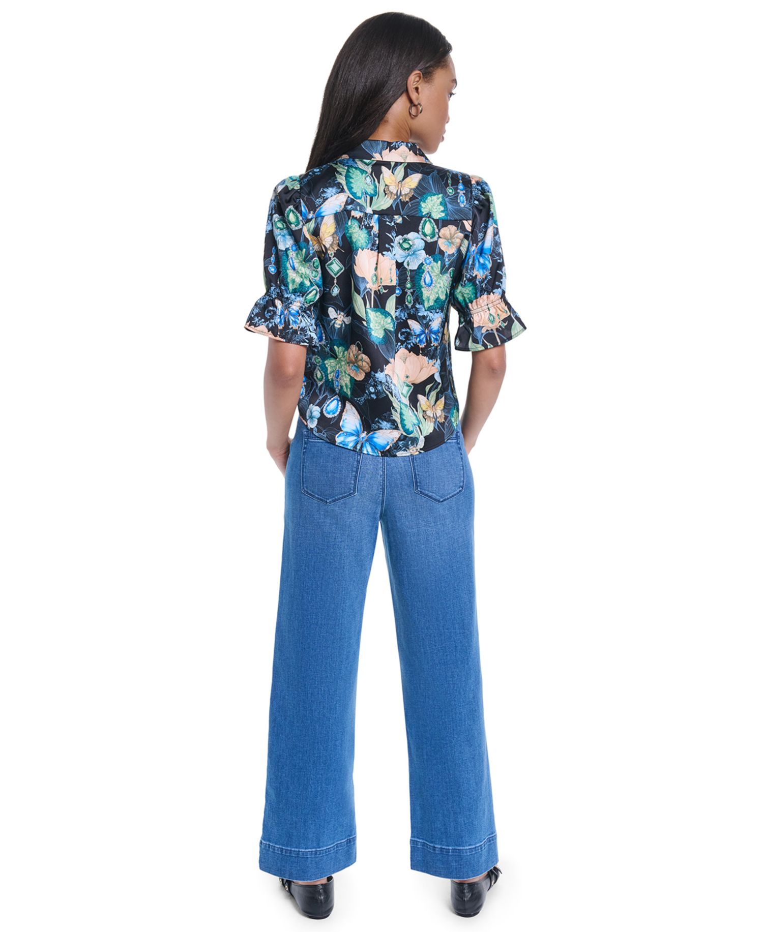 Petite Collared Printed Woven Top