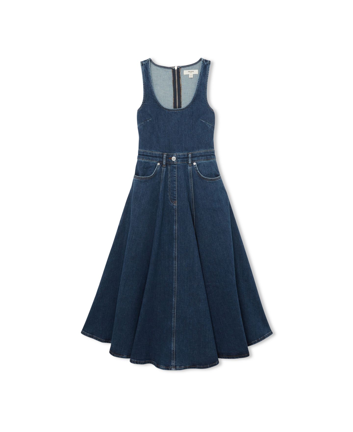 Женское платье REISS Rosie Waisted Denim Midi, цвет: Индиго — фото 5