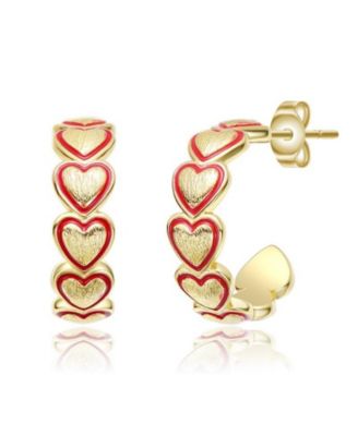 Dainty 14K Gold Plated Red Outline Enamel Open Hoop Earrings