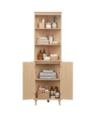 68-in Tall Corner Bathroom Cabinet with Fluted Doors, 55-lb per Shelf