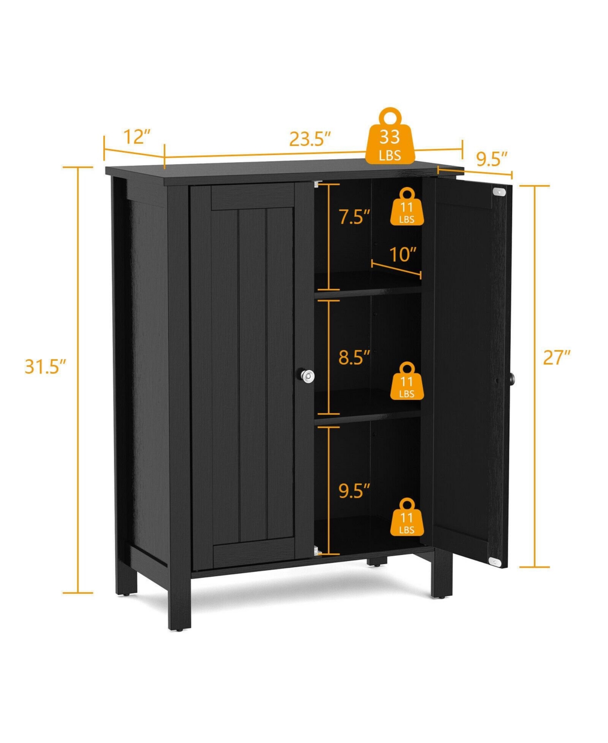 Volenca 2-Door Bathroom Storage Cabinet with Adjustable Shelf, 31-in H