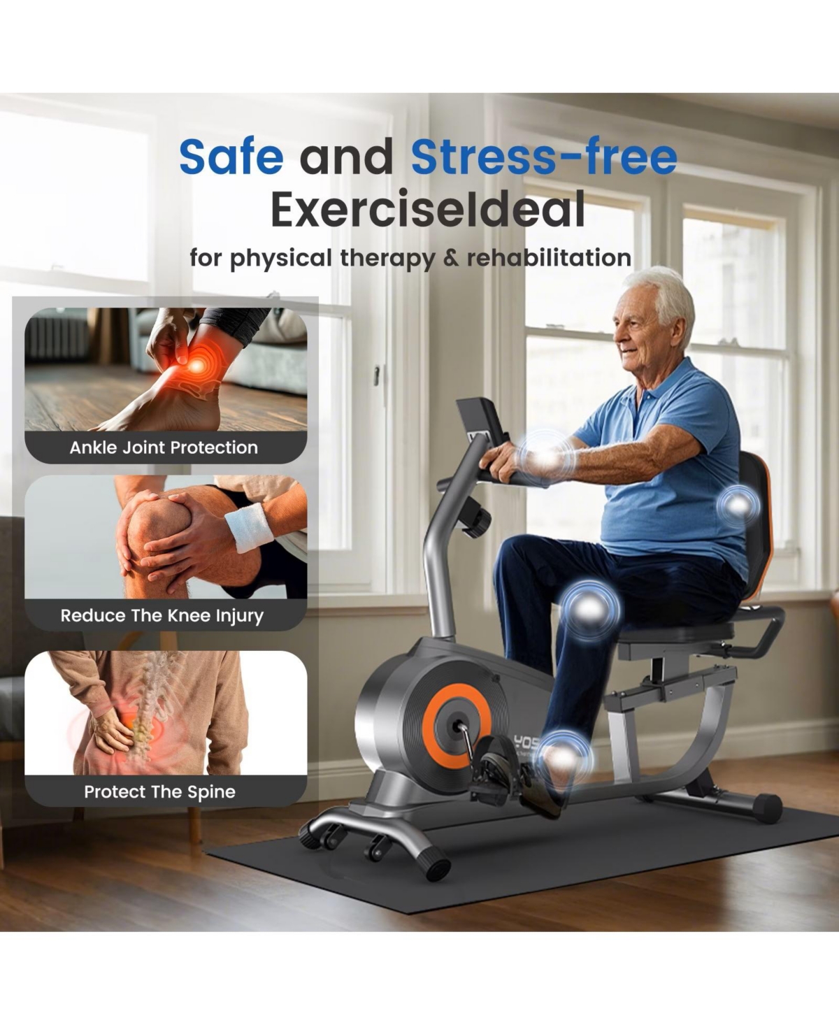 Fed Fitness Recumbent Exercise Bike, 16-Level Magnetic Resistance, Low-Impact Stationary Bike with Adjustable Seat and Backrest