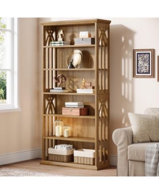 6-Tier Bookshelf, 75-Inch-Tall Bookcase, Large Bookshelves and Bookcases Freestanding Display Shelves, Wood Bookshelf