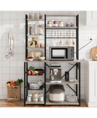 70.1 Inch 7-Tier Industrial Baker’s Rack with Power Outlet, Microwave Coffee Bar Station with Wire Baskets for Kitchen and Living Room