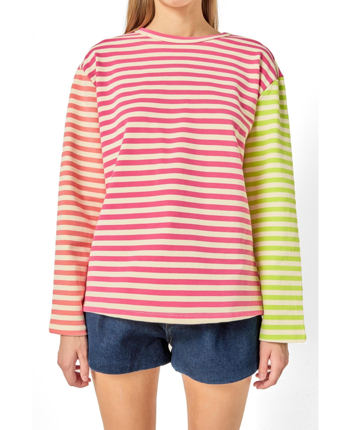 English Factory Women's Striped Color Block Long Sleeve Tee