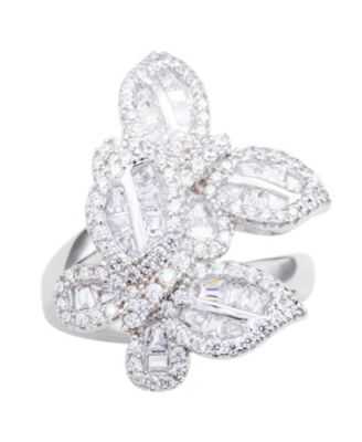 Suzy Levian Sterling Silver Cubic Zirconia Double Butterfly Ring - Silver 122$