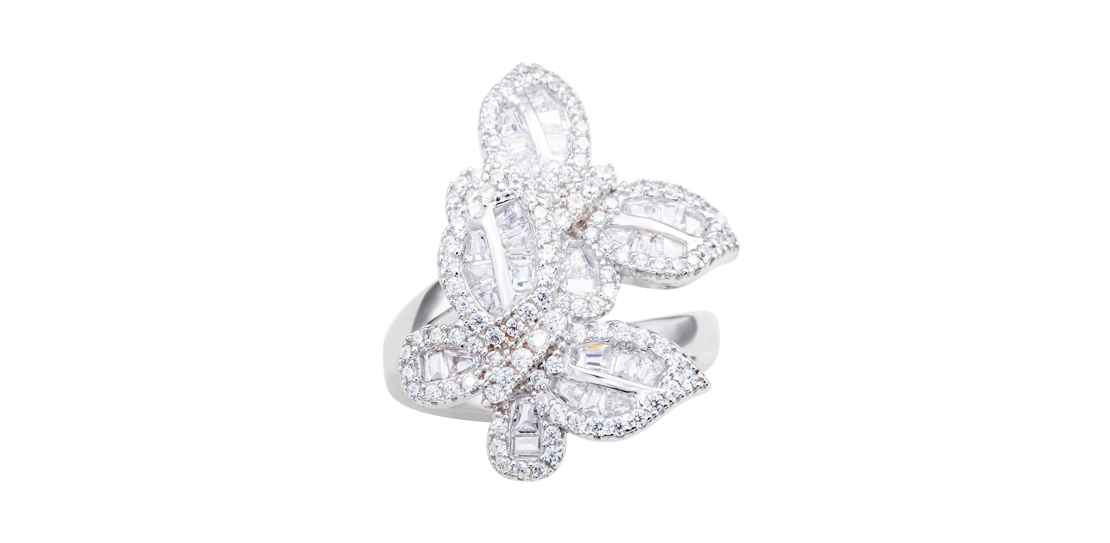 Suzy Levian Sterling Silver Cubic Zirconia Double Butterfly Ring