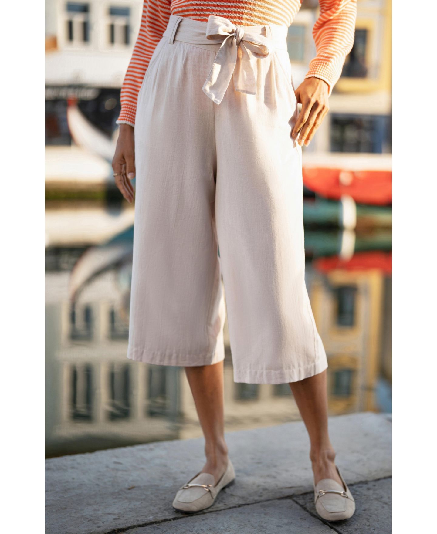 Женские брюки Yumi Linen Blend Tie-Belt Cropped, цвет: Натуральный — фото 4