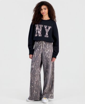 Almost Famous Juniors' Leopard-Print Wide-Leg Sweatpants