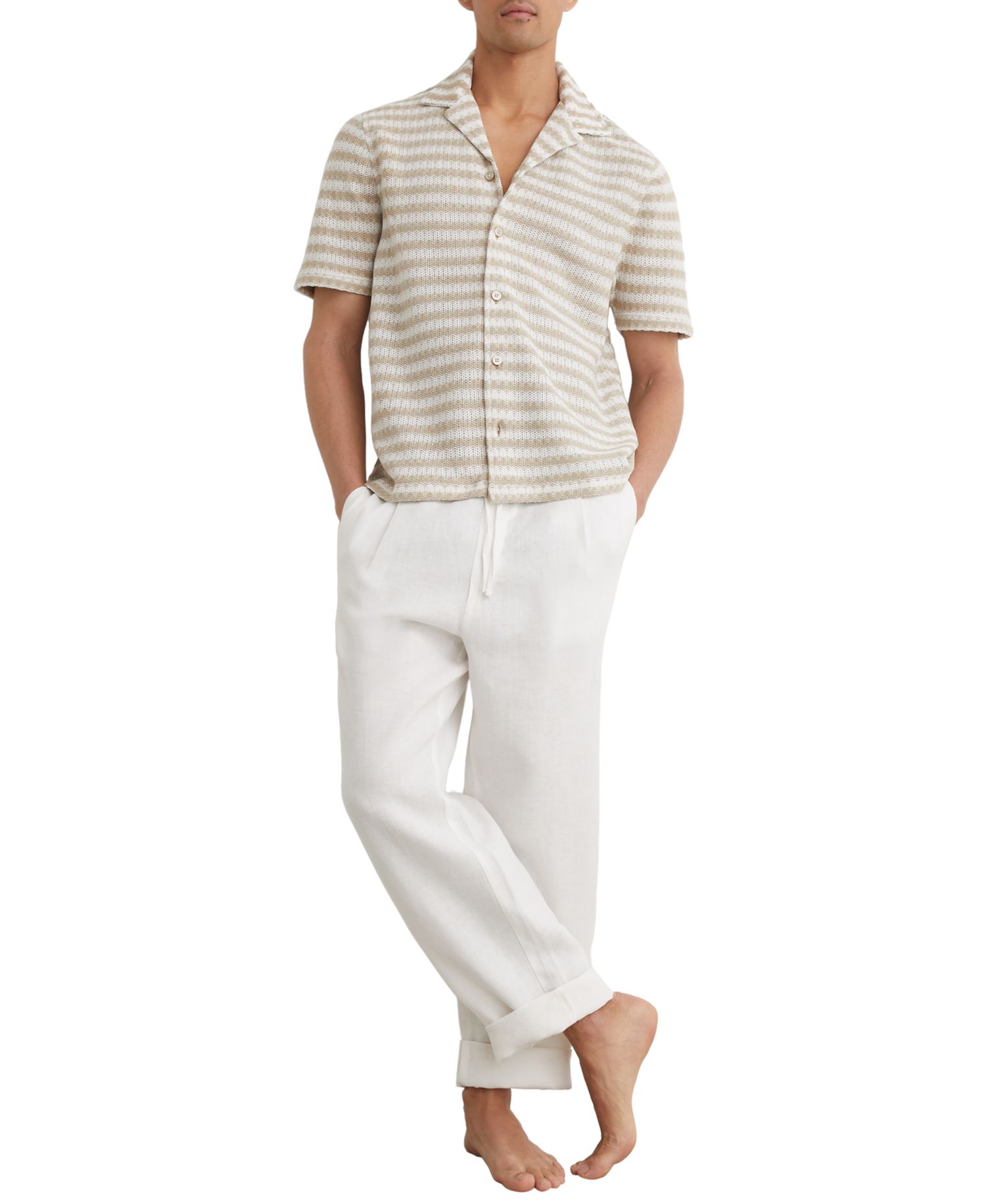 Men's Island Stripe Crochet Cuban Shirt