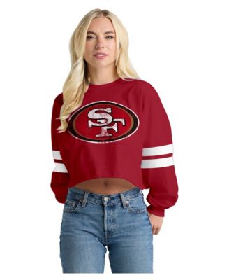 Women's Scarlet San Francisco 49ers Oversized Cropped Stripe Long Sleeve T-Shirt