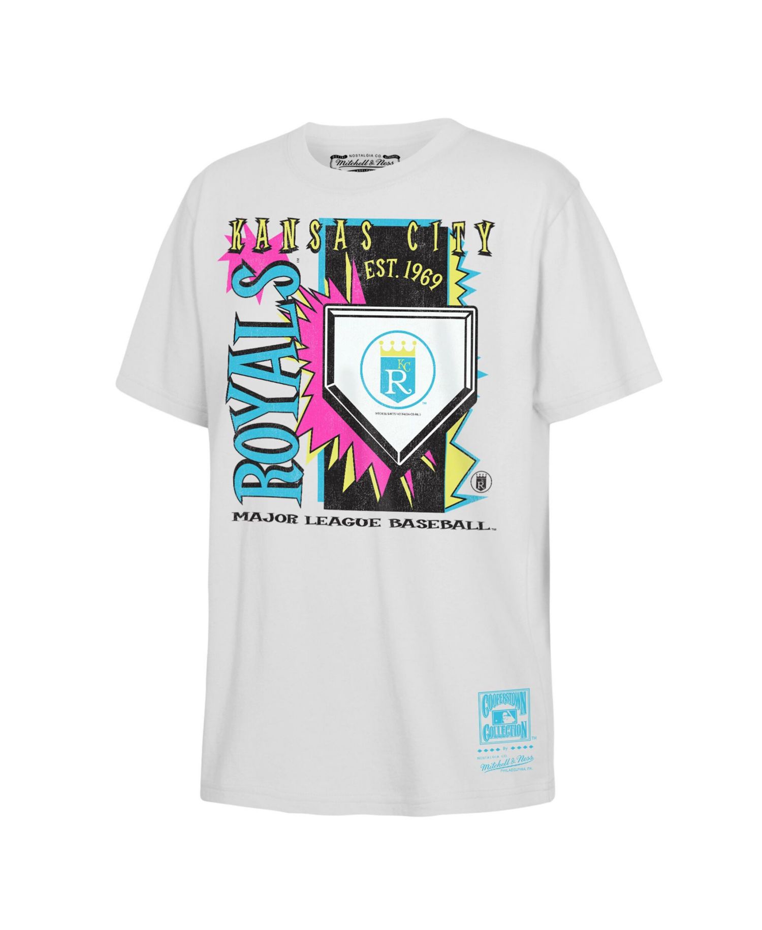 Big Boys and Girls White Kansas City Royals Cooperstown Neon Field Shock T-Shirt