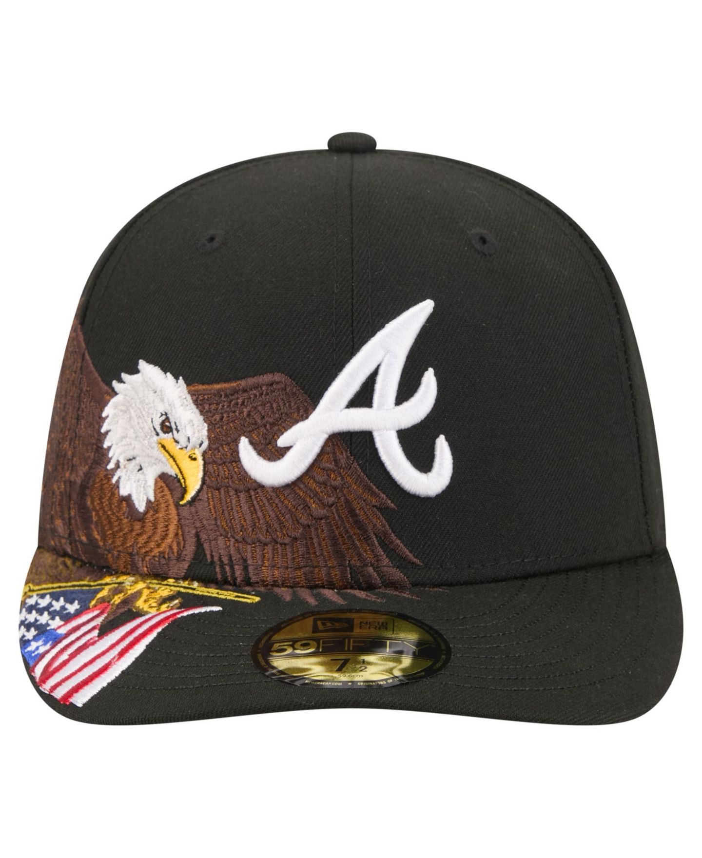 Мужская кепка New Era Black Atlanta Braves Americana Bald Eagle Pre-Curved 59FIFTY Fitted Hat — фото 2
