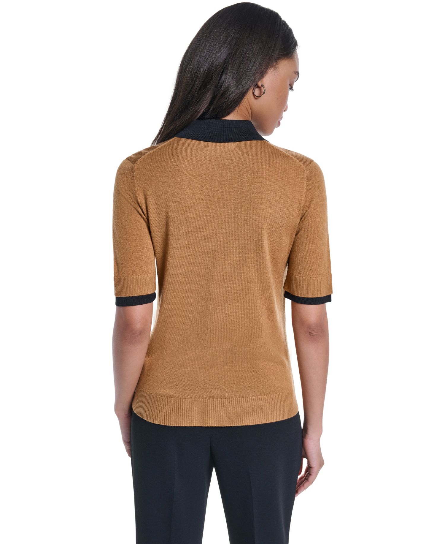 Petite Short-Sleeve Contrast Collar Sweater
