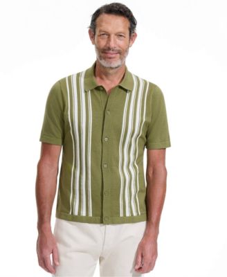 Men's Short Sleeve Striped Button Through Sweater Polo