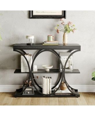 Narrow 3-Tier Console Table for Entryway, Hallway, or Behind Sofa, Metal Frame, Wood Grain Finish