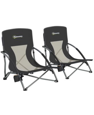 Set of 2 Folding Beach Chair with Carry Bag and Cup Holder