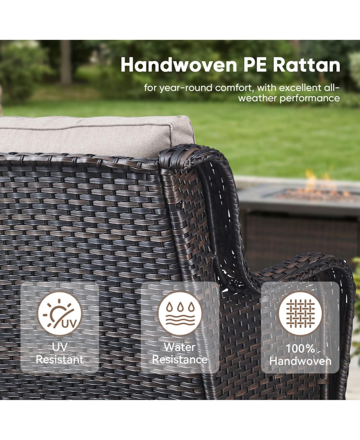 Pocassy Outdoor Wicker 2 Seater Sofa, All-Weather Patio Rattan Loveseat with Seat and Back Cushion, Ideal for Porch, Backyard, Balcony