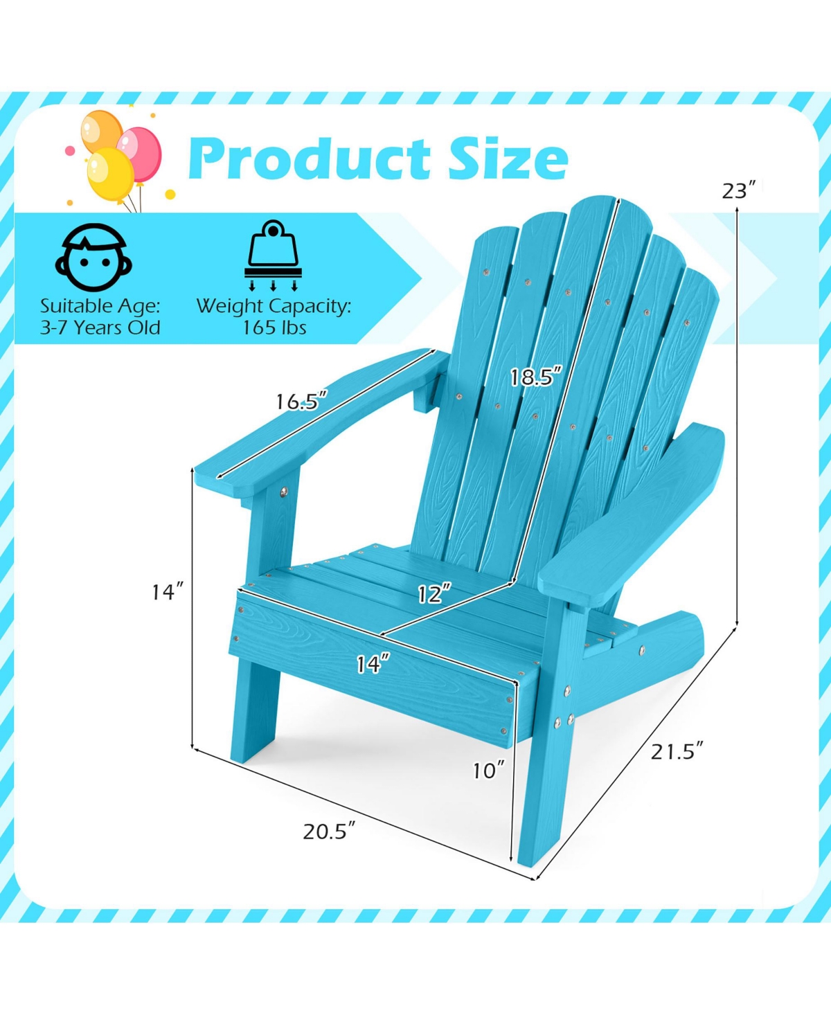Gymax Adirondack Outdoor Chair for Kids with Tilted High Backrest