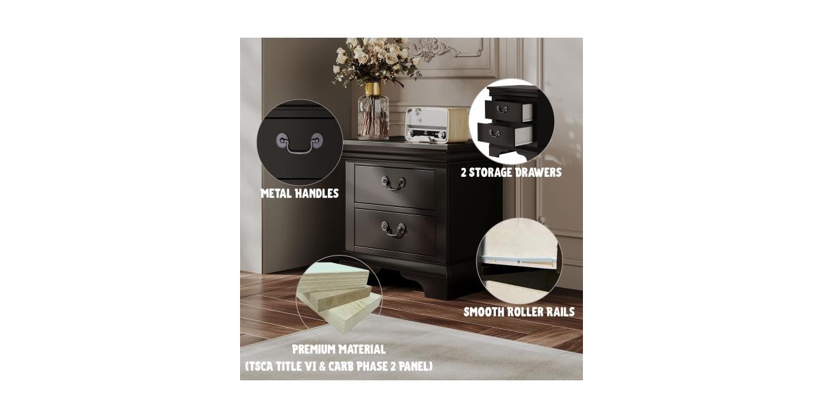 Lucky One 22"W Classic Wooden 2-Drawer Nightstand
