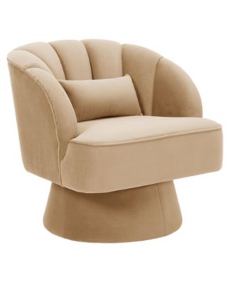 Modern Swivel Barrel Accent Chair, 360degree(s) Teddy Fabric Upholstered Armchair with Striped Backrest and Plush Padding for Living Room