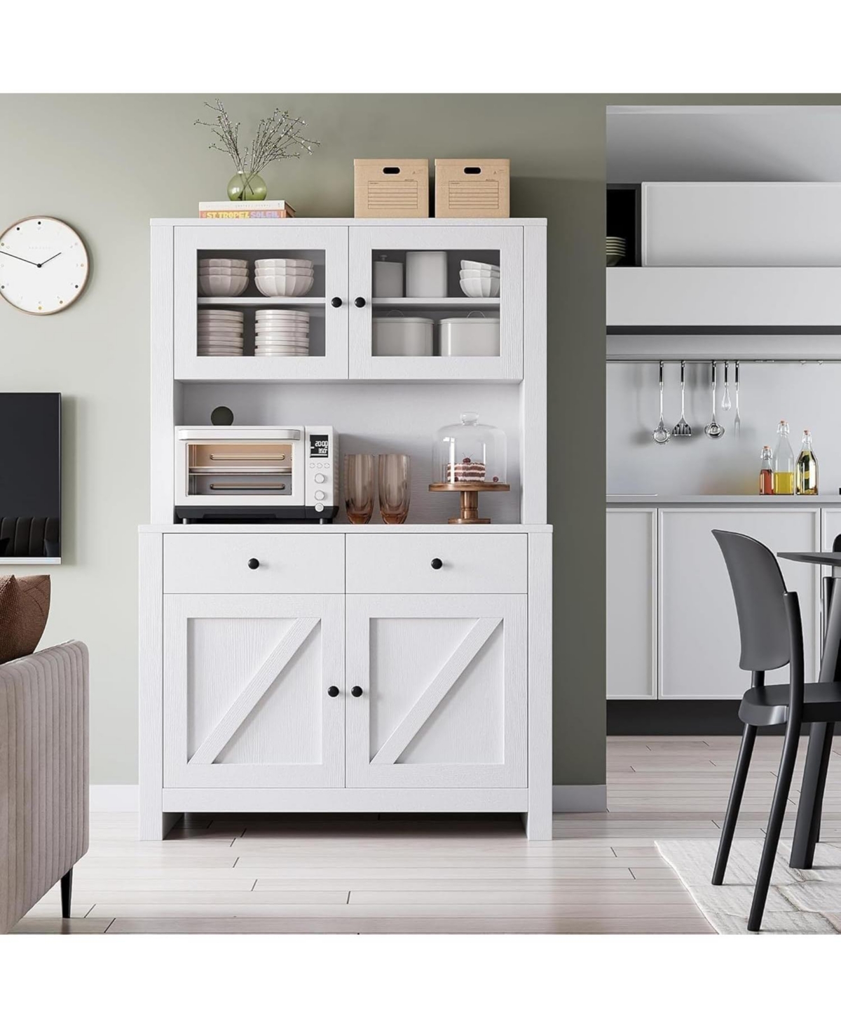 gaomon Kitchen Pantry Cabinet with Microwave Stand and Adjustable Shelves - White