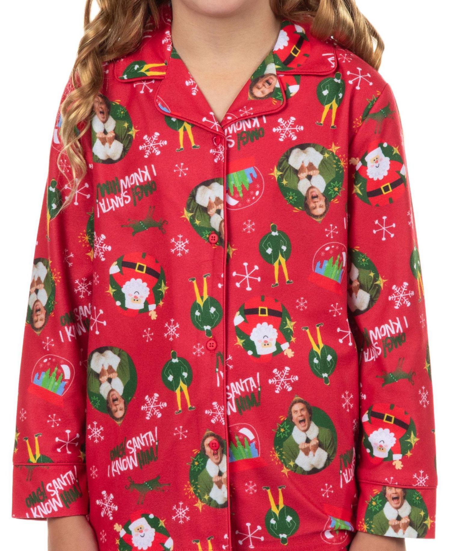 Pajamas Christmas Movie Kids Girls' 7-16 I Know Him Coat Front 2-Piece Flannel Lounge Pajama Pant Set
